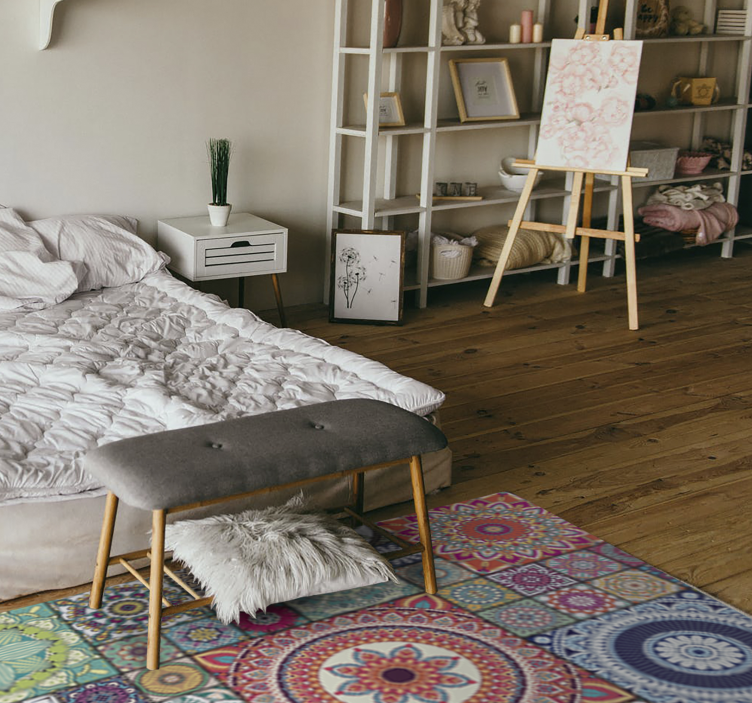 Tapis vinyle carreaux mandala - TenStickers