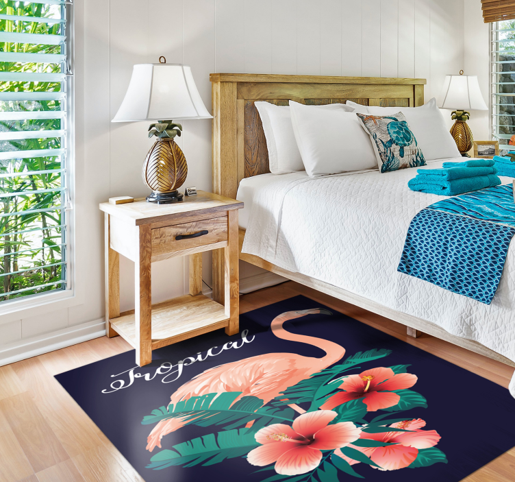 tapis vinyle animal Flamant rose tropical noir - TenStickers