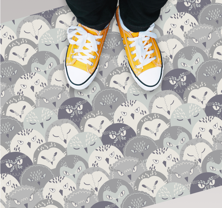 Tapis vinyle animal Hibou gris sur creepers style nordique - TenStickers