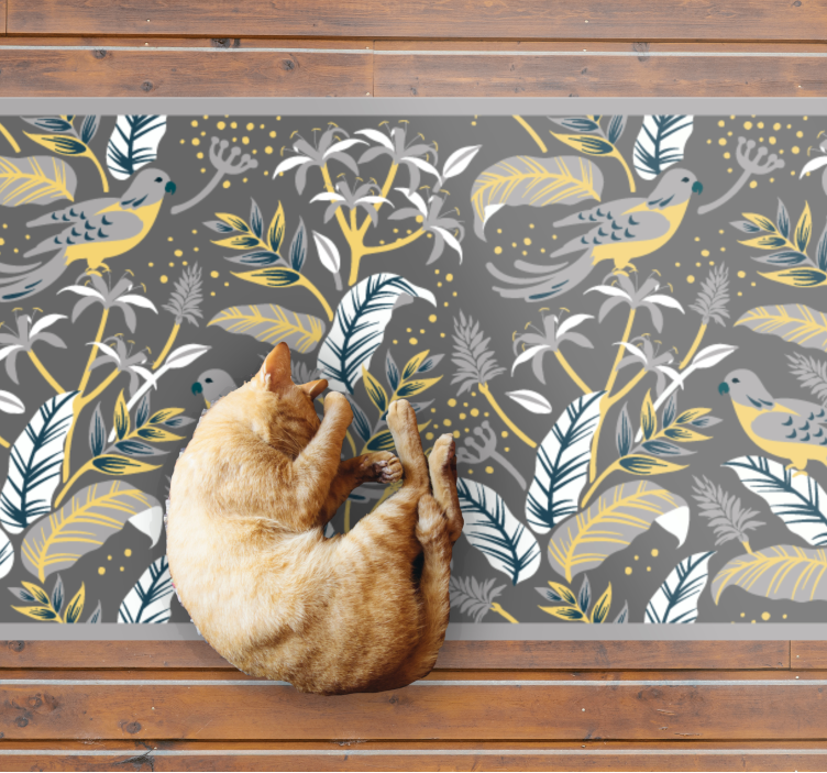 Tapis vinyle animal Perroquets sur feuilles grises - TenStickers