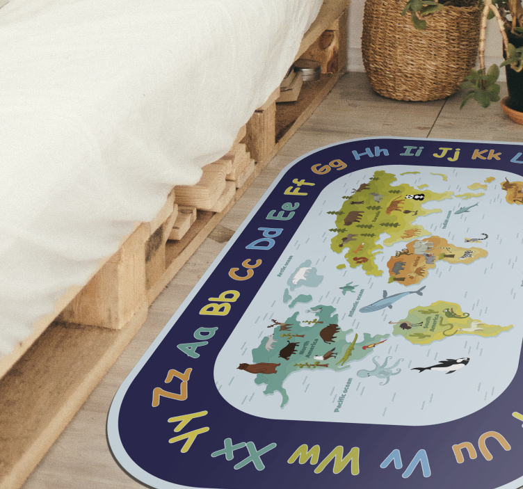 Tapis vinyle enfant carte du monde avec alphabet - TenStickers
