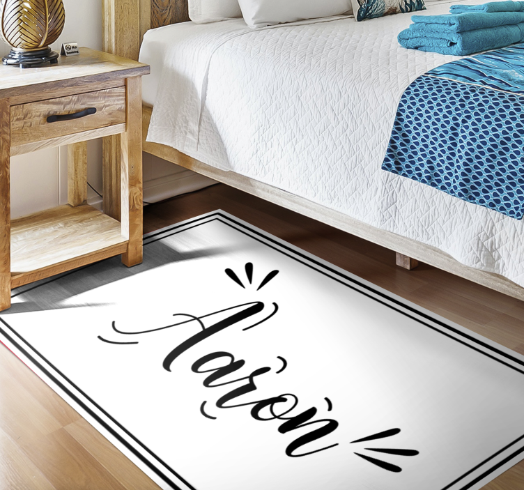 Tapis vinyle avec nom Bordure noire et blanche personnalisée - TenStickers