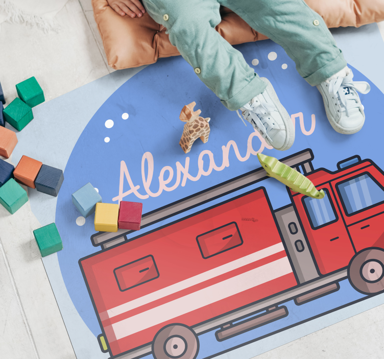Tapis vinyle avec nom Camion de pompiers  - TenStickers