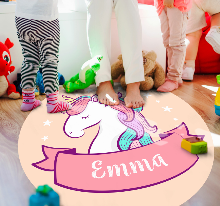 Tapis vinyle enfant licorne avec prénom personnalisé - TenStickers