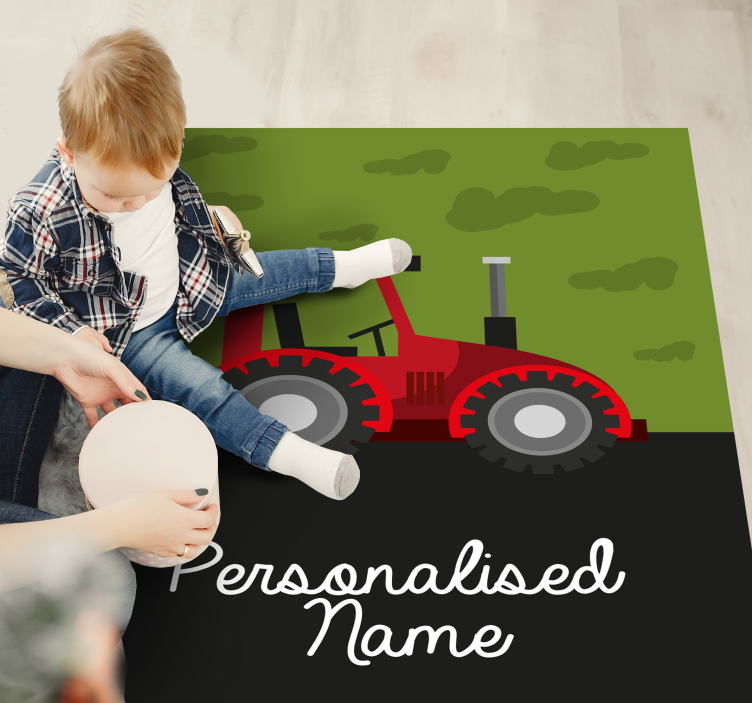 Tapis vinyle avec nom Tracteur vert et noir - TenStickers
