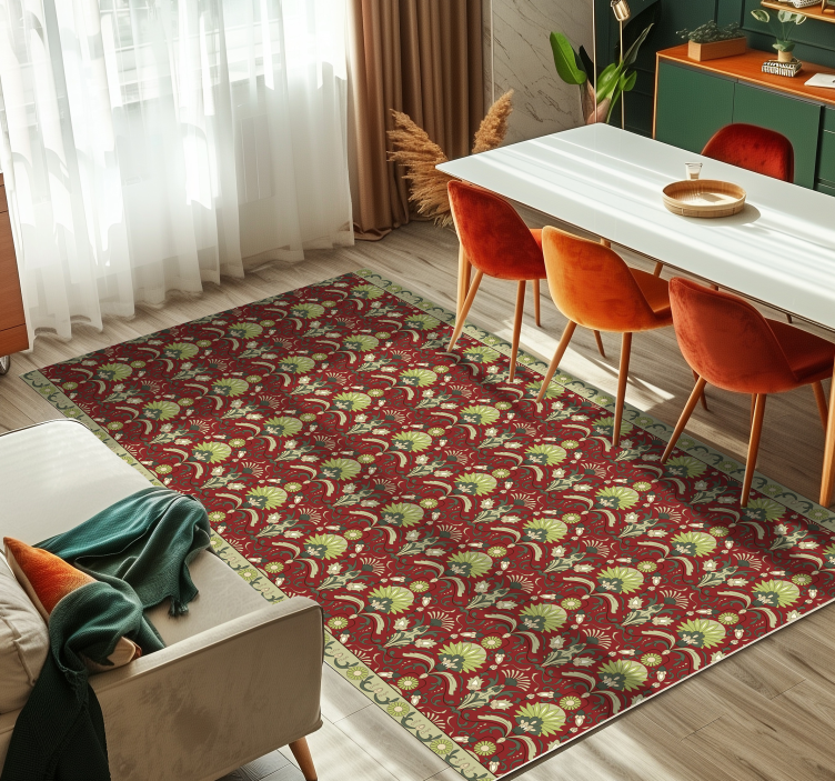 Tapis vinyle salle à manger design vert traditionnel - TenStickers