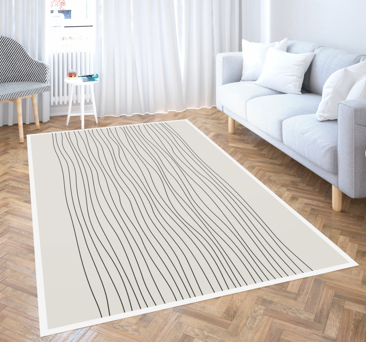 Tapis vinyle salon beige rayures asymétriques scandinaves - TenStickers