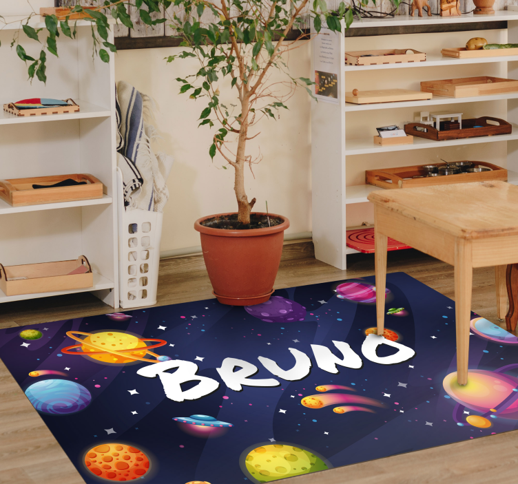 Tapis vinyle univers et planètes avec nom - TenStickers