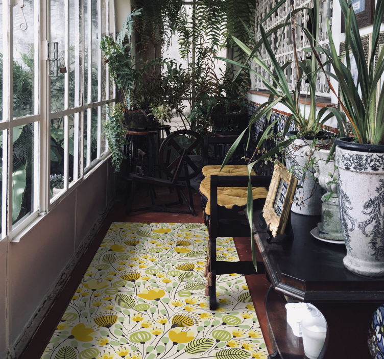 Tapis vinyle couloir vintage dessin florale jaune - TenStickers