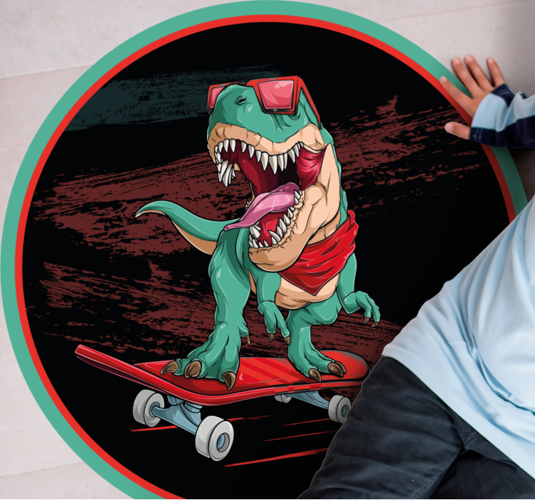 Tapis vinyle ado dinosaure cool en skateboard - TenStickers