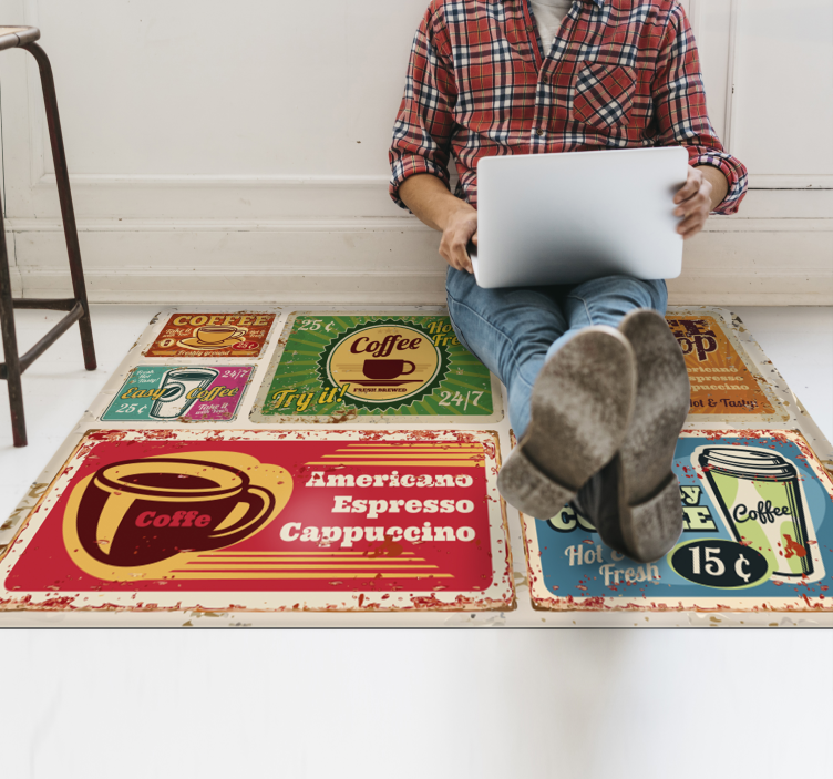 Tapis vinyle citation motifs sur le thème du café - TenStickers