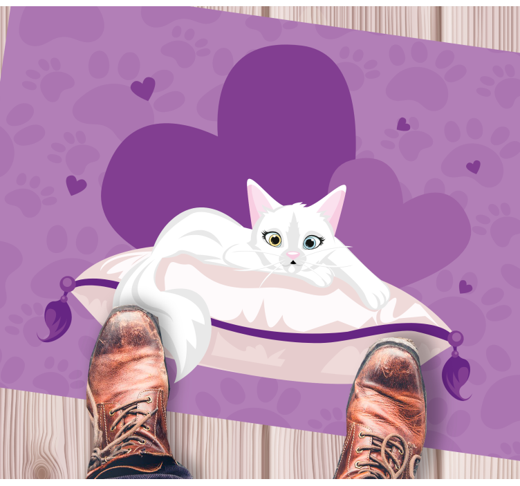 Tapis vinyle animal coussin chat mignon - TenStickers