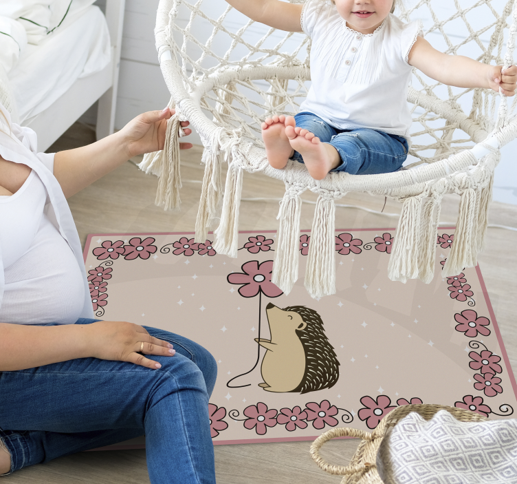 Tapis vinyle bébé hérisson floral - TenStickers