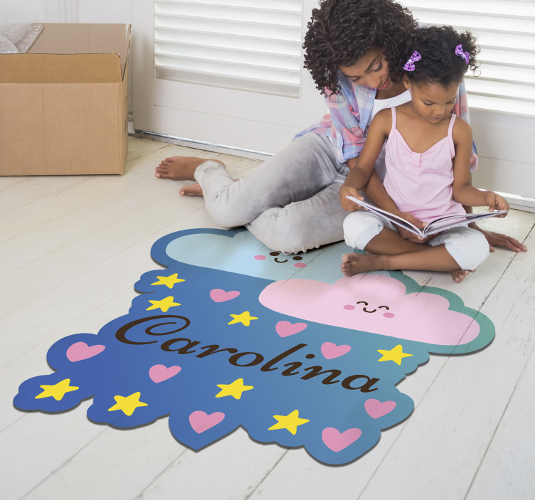 Tapis vinyle bébé nuages mignons avec nom - TenStickers