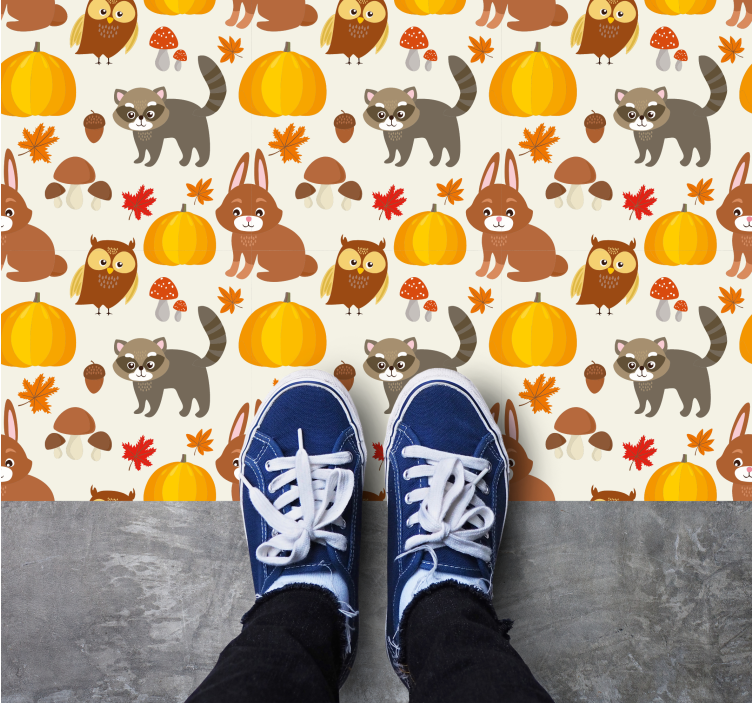 Tapis vinyle bébé personnages animaux d'automne - TenStickers
