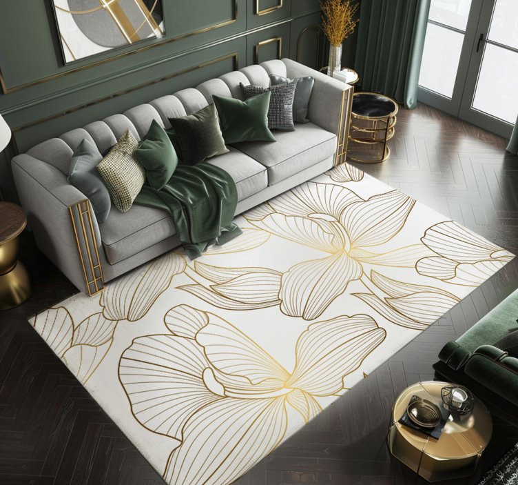 Tapis vinyle blanc fleurs dorées - TenStickers