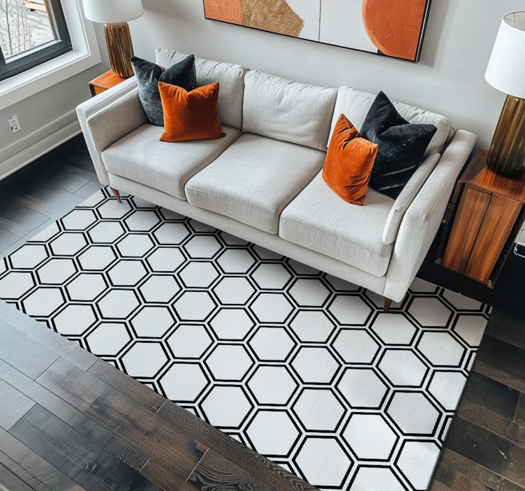 Tapis vinyle blanc motif hexagonal - TenStickers