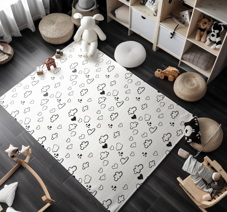 Tapis vinyle blanc nuages et cœurs - TenStickers