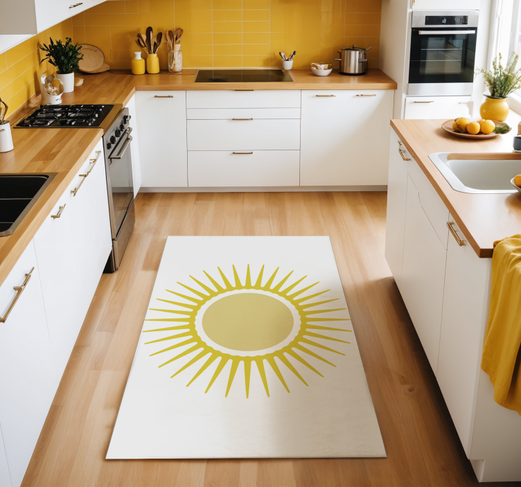 Tapis vinyle blanc soleil jaune - TenStickers