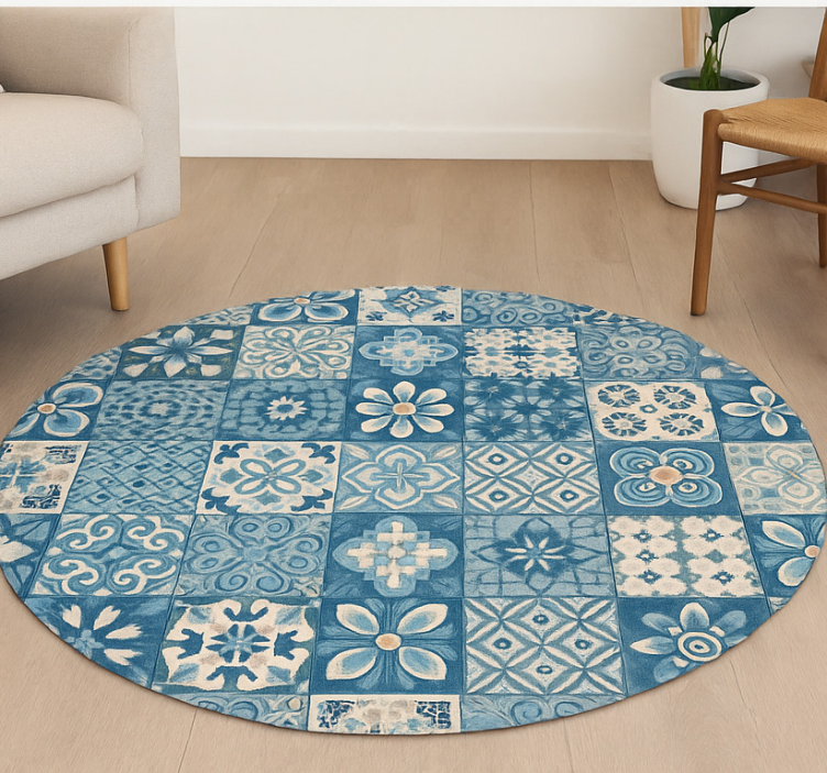 Tapis vinyle bleu carreaux de mosaïque circulaires - TenStickers