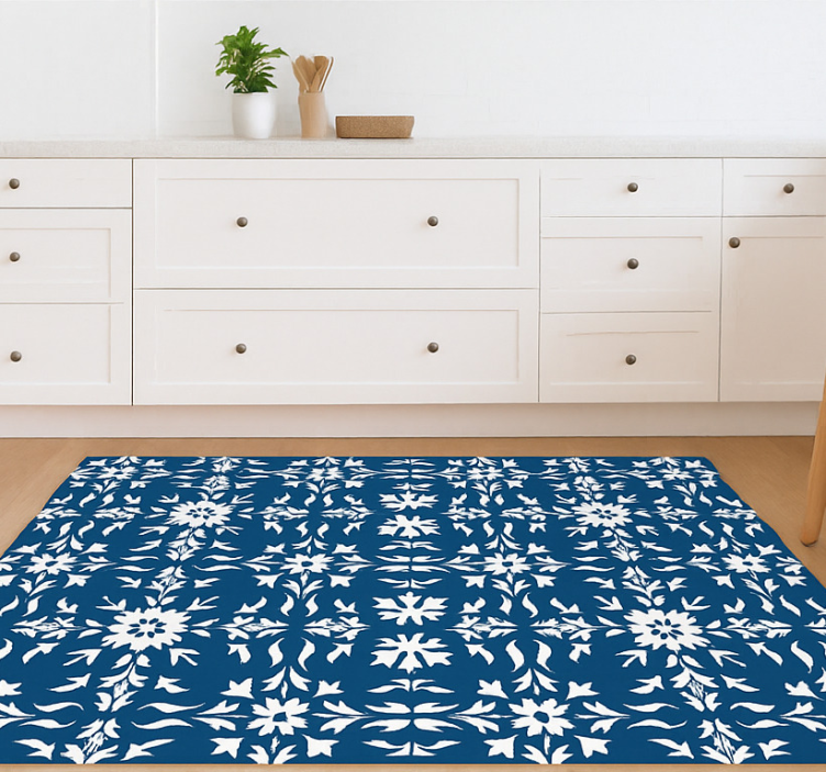 Tapis vinyle bleu motif carrelé blanc - TenStickers