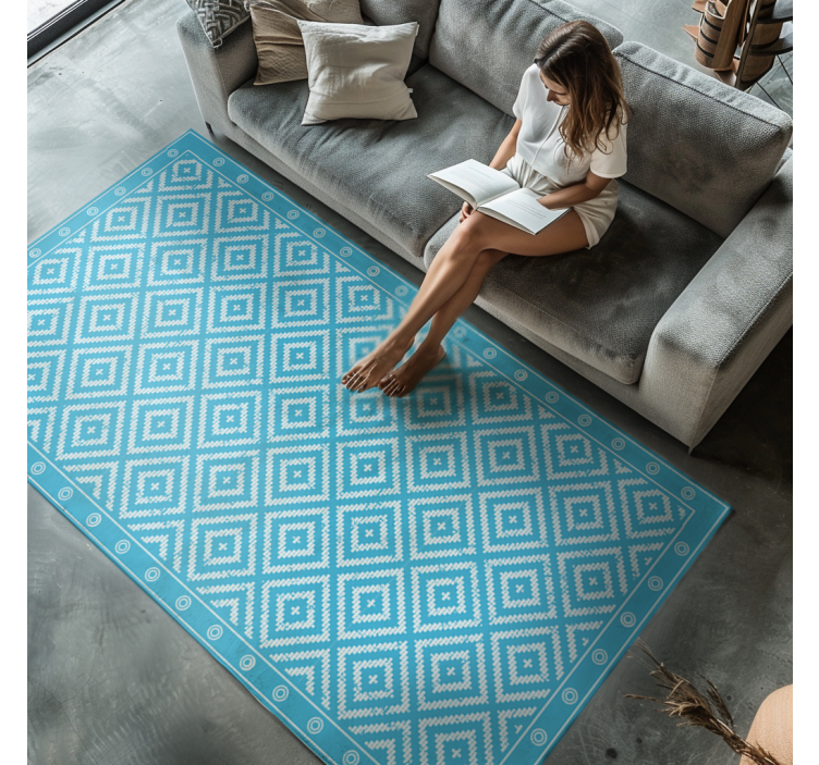 Tapis vinyle bleu motif carrés effet tissé - TenStickers