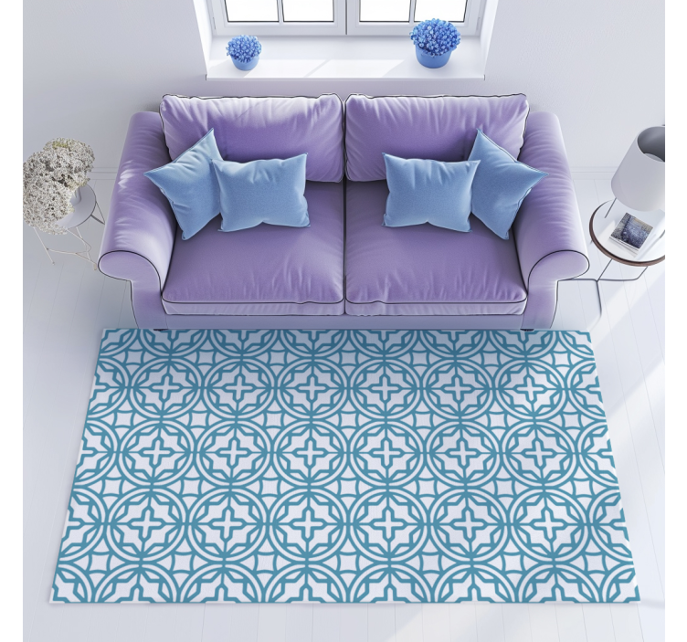 Tapis vinyle bleu motif géométrique - TenStickers