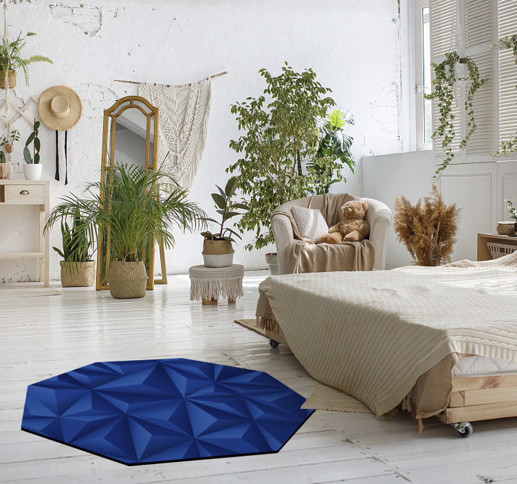 Tapis vinyle bleu octogonal moderne avec triangles - TenStickers