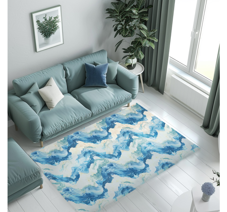 Tapis vinyle bleu vagues effet aquarelle - TenStickers