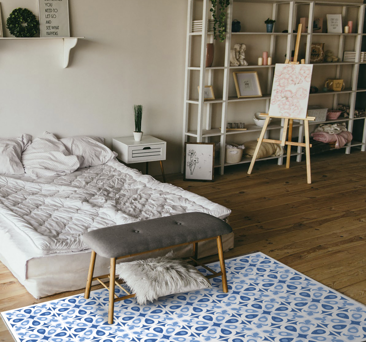 Tapis vinyle carreaux de ciment carrelage à motifs bleus - TenStickers