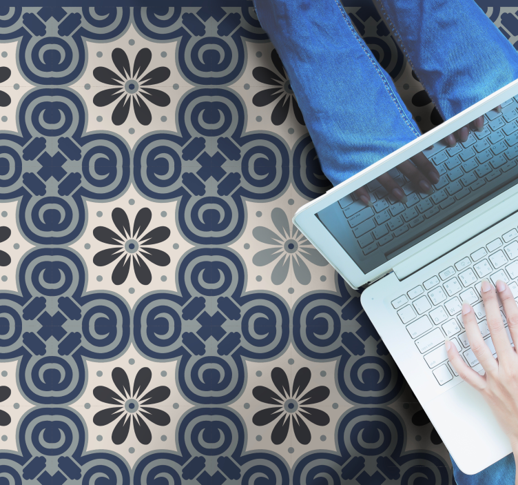 Tapis vinyle carreaux de ciment composition florale élégante - TenStickers