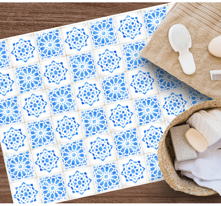 Tapis vinyle carreaux de ciment motifs bleus complexes - TenStickers