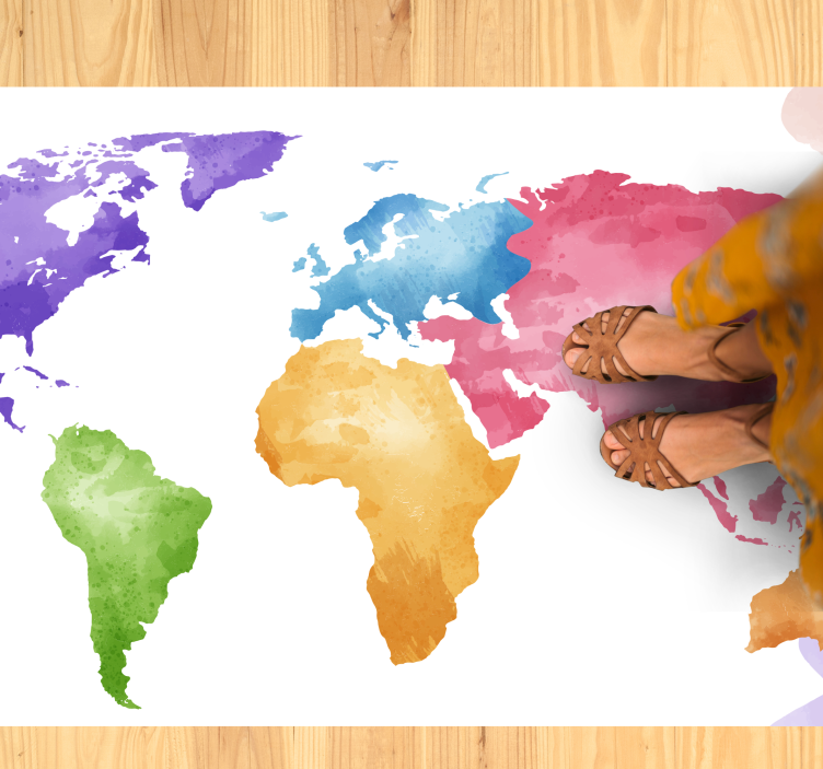 Tapis vinyle carte du monde continents colorés - TenStickers