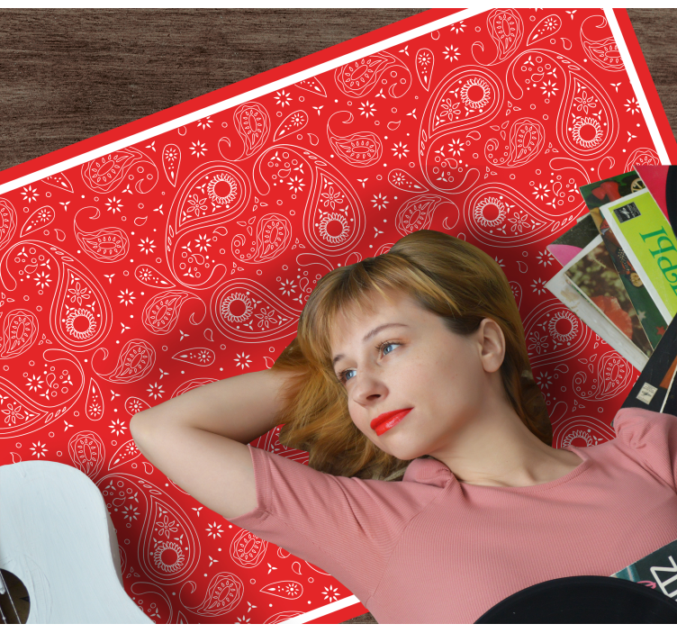 Tapis vinyle carte du monde motif cachemire rouge - TenStickers