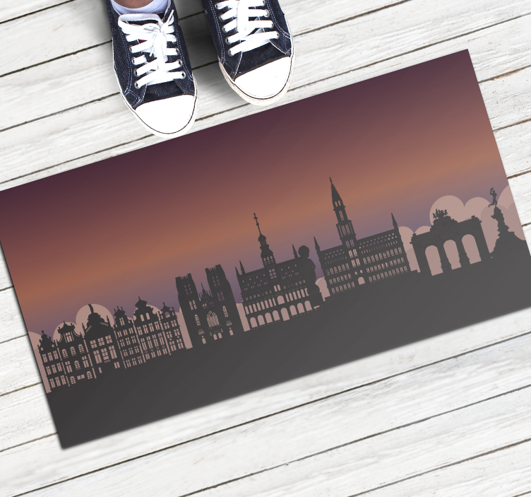 Tapis vinyle carte du monde silhouette monuments Belgique - TenStickers