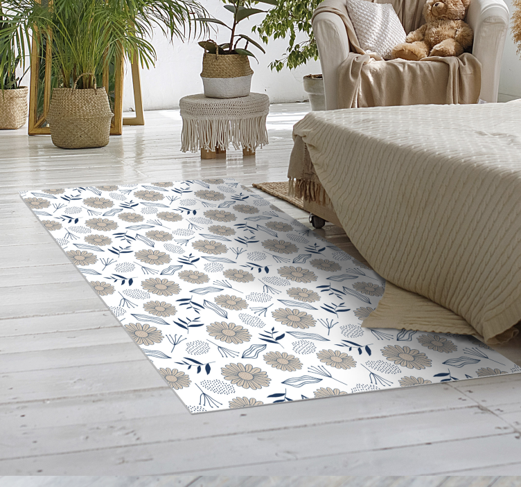 Magnifique tapis de vinyle en autocollant beige marguerite - TenStickers