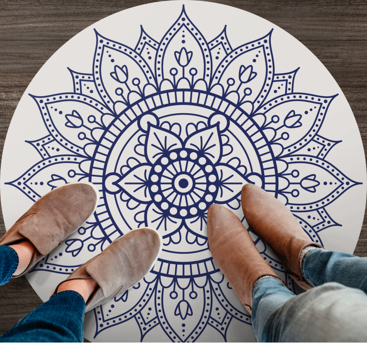 Tapis vinyle rond salon motif mandala bleu - TenStickers