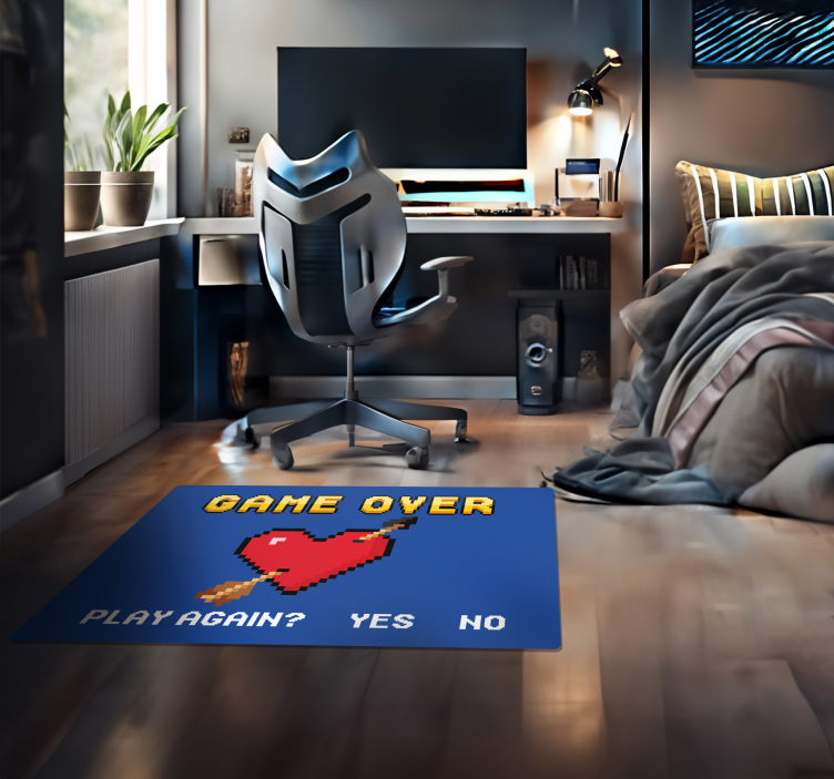 Tapis vinyle citation Game Over pixelisé avec coeur - TenStickers