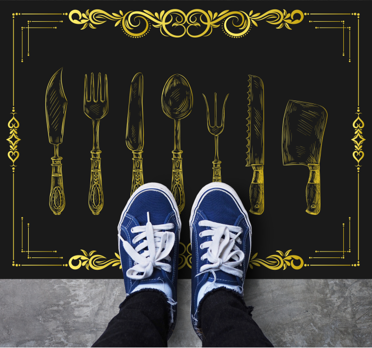 Tapis vinyle cuisine contour ustensiles de cuisine - TenStickers