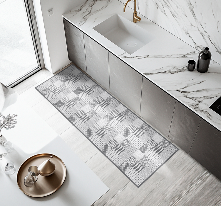 Tapis vinyle cuisine effet de tuile géométrique - TenStickers