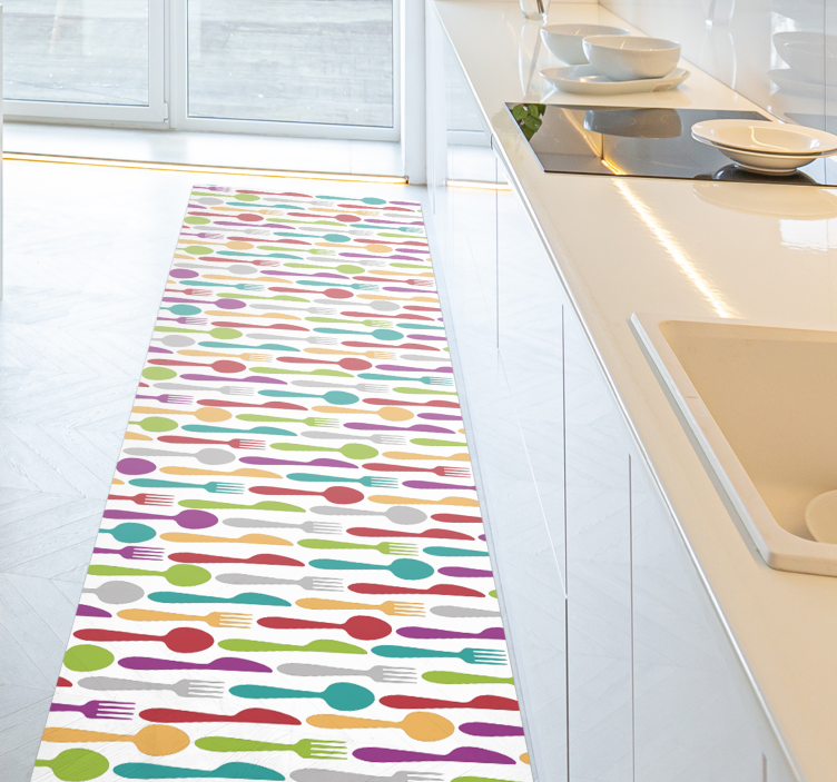 Tapis vinyle cuisine modèle de couverts colorés - TenStickers