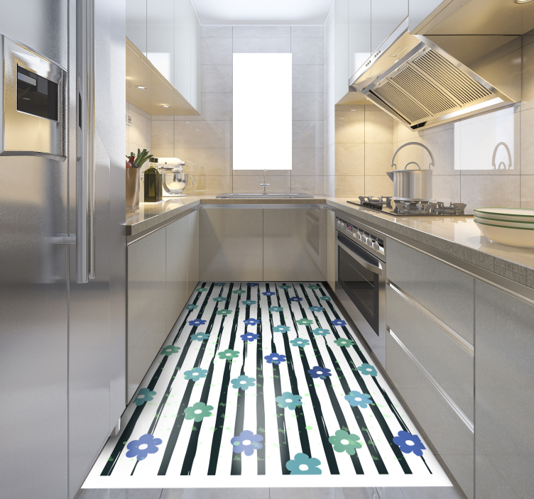 Tapis vinyle cuisine motif à rayures florales - TenStickers