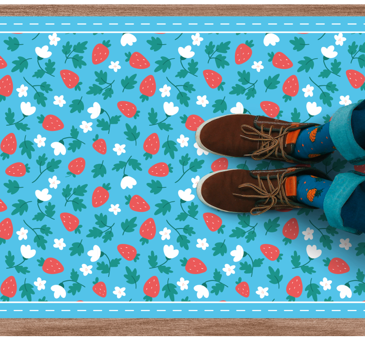 Tapis vinyle cuisine motif floral de fraise - TenStickers