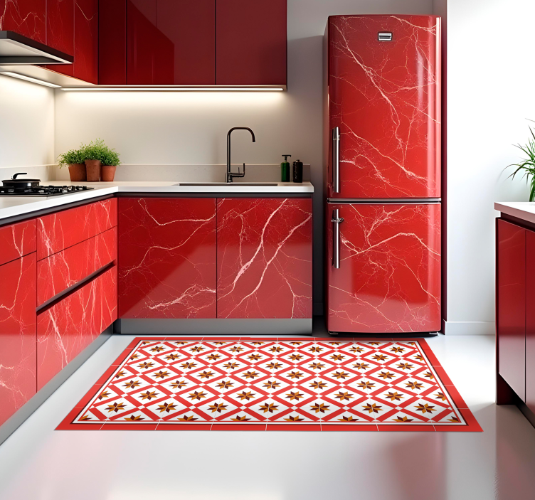 Tapis vinyle cuisine rouge hydraulique - TenStickers