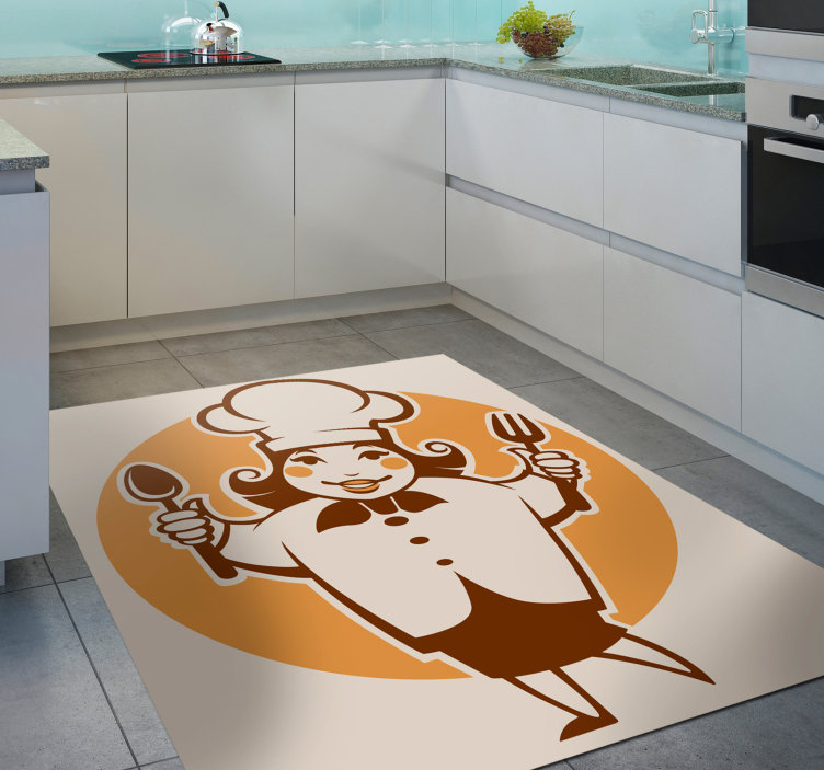 Tapis vinyle cuisine silhouette de chef joyeux - TenStickers