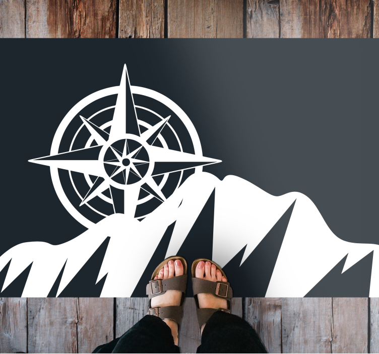 Tapis vinyle design moderne œuvre d'art montagne boussole - TenStickers