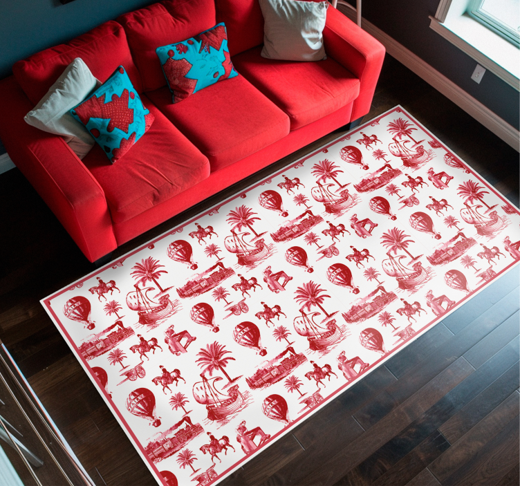 Tapis vinyle vintage effet jouy illustrations rouges - TenStickers