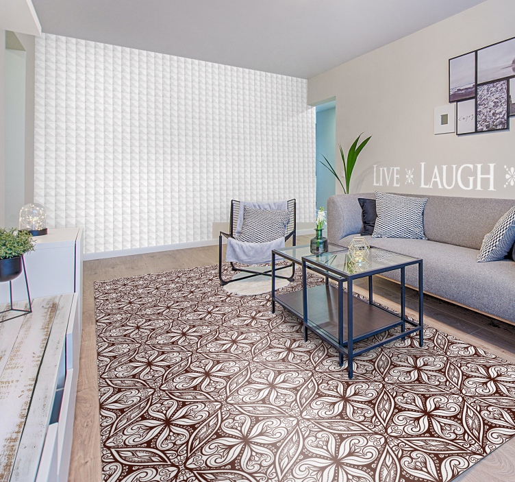 Tapis vinyle effet rétro motif floral brun - TenStickers