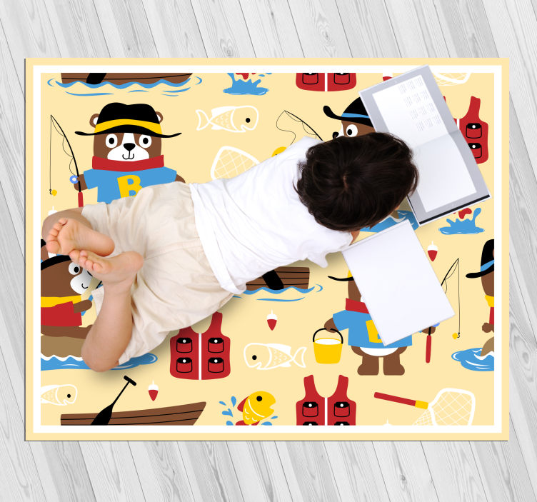 Tapis vinyle pour enfants aventure d'ours à la pêche - TenStickers