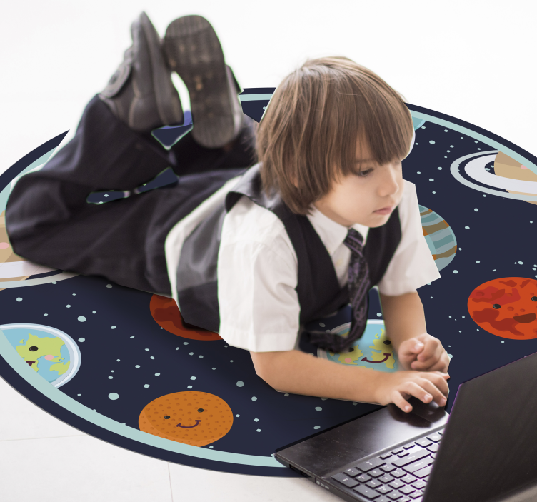 Tapis vinyle enfant cercle de planètes souriantes - TenStickers